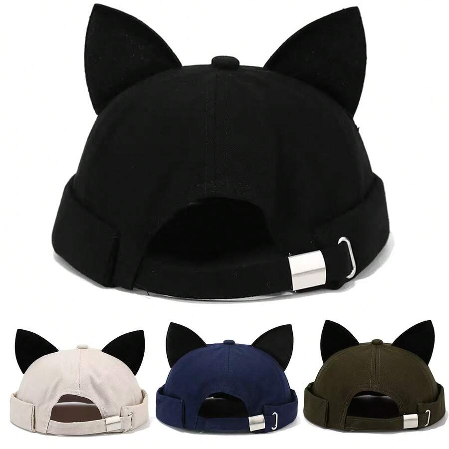 1 buah Topi Bucket Wanita Warna Polos dengan Motif Telinga Kucing, Topi Kasual Modis, Cocok untuk Perjalanan Musim Semi/Panas, Pantai, Pesta - beraneka warna - View 1