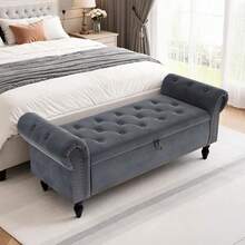 Ottoman Storage Bench,Sofa Bench,Foot Rest Stool,Velvet End Of Bed Bench,Storage Box With Lid, Entryway Bench,168 KG Load Capacity - Dark Grey - View 2