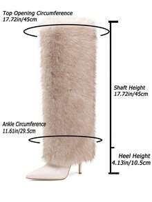 Sexy Women Fluffy Boots Pointed Toe Stiletto High Heels Knee High Boots Furry Fashion Design Luxury Y2K Party Nightclub Shoes - 杏色 - 查看 7