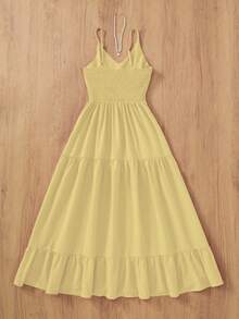 Solid Color Elegant Casual Woven Fabric A-Line Backless Dress, Suitable For Party, Evening Date, Wedding, Spring/Summer - Yellow - View 2