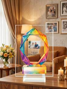 1pc Customized Acrylic Trophy, Elegant Geometric Aurora & Marble Design, High-Definition Full-Color Printed Logo & Text, Suitable For Corporate Awards, Employee Recognition, Office Display & Inspirational Desk Decor, Premium Gift For Executives, Managers And HR Teams - Multicolor - View 9