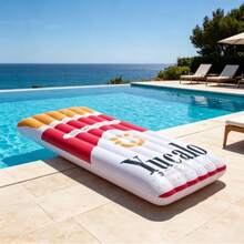 1pc Creative Inflatable Pool Lounge Chair, Classic Red White Gold Striped Beach Float, Summer Water Play Equipment - 彩色 - 查看 5