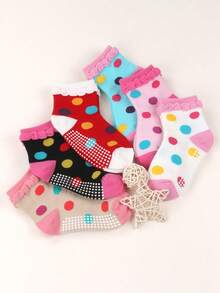 4 pares de calcetines antideslizantes con lunares de burbujas de colores aleatorios; calcetines de media caña de colores dopamina para niñas; calcetines infantiles cómodos y de alta elasticidad para el hogar, amigables con la piel; adecuados para niños de 1 a 8 años. - Multicolor - Ver 3