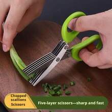 3/5 Blade Stainless Steel Kitchen Scissors, Multi-Color Herb & Vegetable Chopper, Sharp & Rust-Resistant, Ergonomic Handle, Convenient For Slicing & Chopping Scallions, Salad, Chili, Cilantro, Spices & Food Prep, Includes Brush, Essential Cooking Tool For Home & Restaurant - Multicolor - View 2