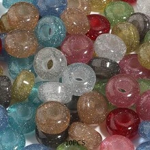 10顆樹脂水鑽銀色亮片大孔算盤珠，鑲嵌銀色亮片DIY手工珠飾，適用於手鍊、項鍊、耳環裝飾珠、手機鍊、鑰匙圈、流蘇捕夢網吊墜製作珠 - 彩色 - 查看 7