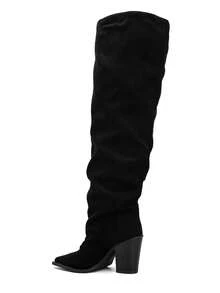 Bottes Cuissardes Drapées à Bout Pointu Et Talon Évasé – L'Élégance Graphique - Black 2573A-1 - View 4