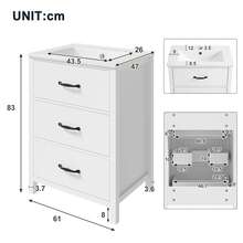 Freestanding Washbasin Measuring 61 X 47 X 83 Cm, Fully Lacquered, With Three Drawers, Silent Pull-Out Guides, One-Piece Ceramic Basin, White. - White - View 11
