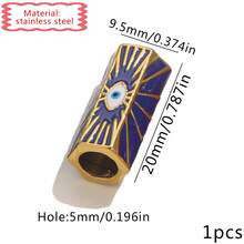1pc Enamel Evil Eye AMOUR Heart Large Hole Tube Bead, Gold Tone Stainless Steel Hexagon Spacer Bead For DIY Bracelet Necklace Jewelry Making - Oil Droplets - View 13