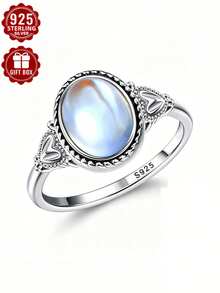 1pc 925 Sterling Silver Ring, Elegant Heart-Shaped Decor High-Quality Jewelry, Size 6-10, Comes With Gift Box - Silver - View 1