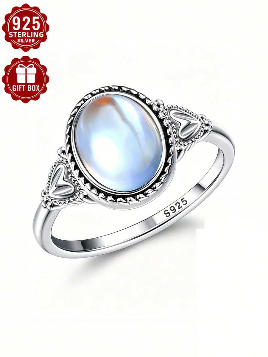 1pc 925 Sterling Silver Ring, Elegant Heart-Shaped Decor High-Quality Jewelry, Size 6-10, Comes With Gift Box - Silver - View 1
