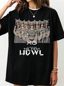 XG.XG The First Howl World Tour Graphic T-Shirt, Retro Print, Fashion, Men's & Women's T-Shirt, Fan Merchandise - Black - View 1