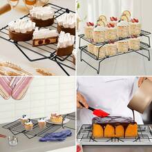 1/2/3pcs Baking Cooling Rack, Carbon Steel Wire Cookie Cooling Rack, Multi-Layer Stackable Cookie Rack, Suitable For Cakes, Pastries And Fruits, Foldable, Dishwasher (Black), Dessert Cooling Rack, Suitable For Holiday Gifts, Christmas, Halloween, Thanksgiving, Party - Multicolor - View 7