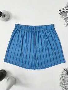 4件組男士條紋印花滿版短褲，夏季薄款透氣休閒舒適居家睡眠短褲，鬆緊腰鬆身版型，多色組合 - 彩色 - 查看 5
