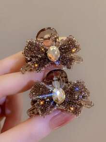 2pcs Bow Bangs Hair Clips, Small Hair Clips Hair Accessories, Rhinestone Decorated, Versatile Elegant Princess Style - Multicolor - View 8