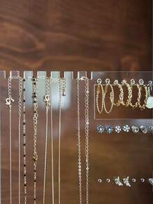 Transparent Acrylic Jewelry Stand, Minimalist Luxury Design, Left Side Multiple Hanging Rods For Necklaces, Right Side Layered Hanging Holes For Earrings, Studs, Ear Hooks And More, Combines Storage And Display Functions. Effectively Prevents Jewelry Tangling And Knotting, Suitable For Vanity, Bedside Table, Makeup Desk And Other Daily Storage Scenarios, Also A Delicate Gift For Best Friend, Girlfriend, Bride (Jewelry Not Included) - Multicolor - View 4