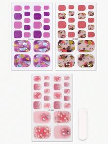 Beauty Sticker 3件組石紋腳趾甲貼片，花朵亮片夏季腳趾甲貼紙，易於貼附，適合女士度假旅行與舞會DIY美甲 - 彩色 - 查看 5