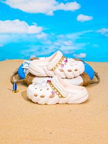 HOEASE Sepatu Bakiak Anak Perempuan, Sepatu Taman dan Sepatu Pantai EVA Musim Panas untuk Anak Perempuan, Desain Slip-On yang Bernapas, Desain Glitter Merah Muda untuk Aktivitas di Rumah dan Luar Ruangan - Krem - View 6