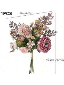 1 Pc Boho-Style Artificial Bouquet, Perfect For Vintage Home Decor, Weddings, Thanksgiving, Valentine's Day, Mother's Day, Fall Decorations, And Halloween - Pink Coffee Color - View 2