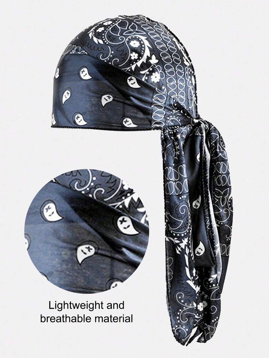 1pc Cashew Flower & Chameleon Print Faux Silk Pirate Hat With Scarf Headband, Suitable For Daily Use Hair Sleep Cap,Summer,Beach
