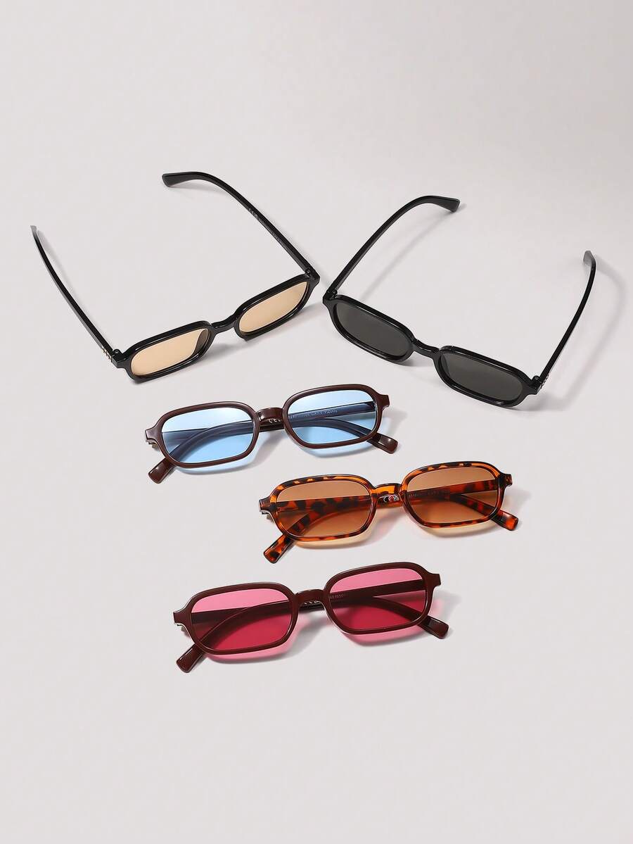 Visivana 5pcs Leopard Print Plastic Multicolor Geometric Full Frame Classic Glasses Set For Women, Fits All Face Shapes, For Carnival, Outdoor, Daily, School - 5pcs Black Leopard Print, Tea Blue, Wine Red - View 1