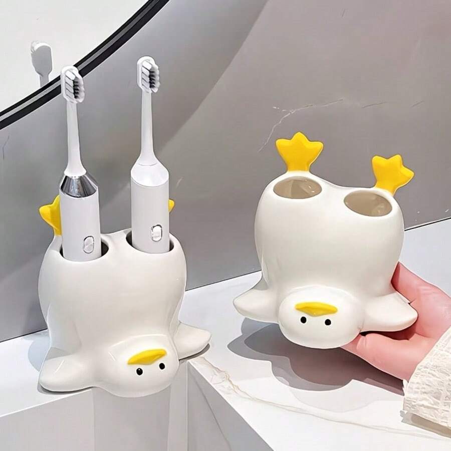 Exquisite Ceramic Penguin Toothbrush Holder, Cute Design, Dual Slots For Toothbrush And Toothpaste, Also Suitable For Cosmetic Storage, Home Decor, Suitable For Bathroom, Kitchen, Hotel Countertop, Gift For Family, Friends And Loved Ones - View 1