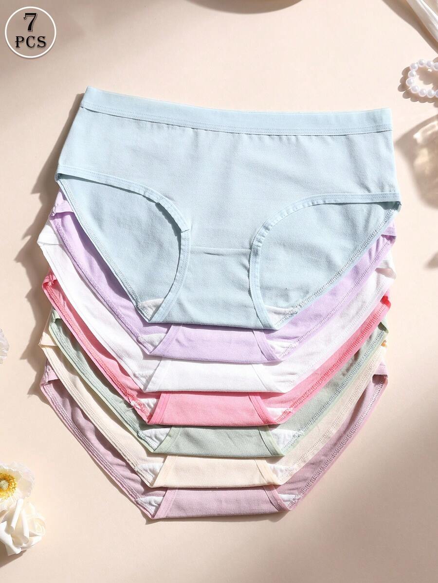 7pcs/Pack Women's Seamless Low-Rise Panties, Solid Color, Soft & Breathable, Suitable For Yoga, Sports And Daily Wear