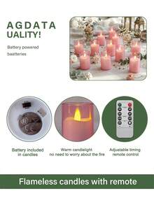 6/12/24pcs Flameless Candle Lights With Timer Remote Control, Battery Operated Mini Pink Warm Light Candles, Suitable For Christmas, Halloween, Valentine's Day, Mother's Day, Gifts, Birthday, Proposal, Wedding, Party, Festival - Pink - Warm Light - View 9