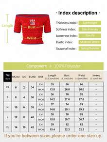 ROSIE POPHUB Women's Red Us Print Cold Shoulder Top, Ruched Waist Short T-Shirt, World Cup Football, Summer Daily, Party, Beach, Vacation - Red - View 10