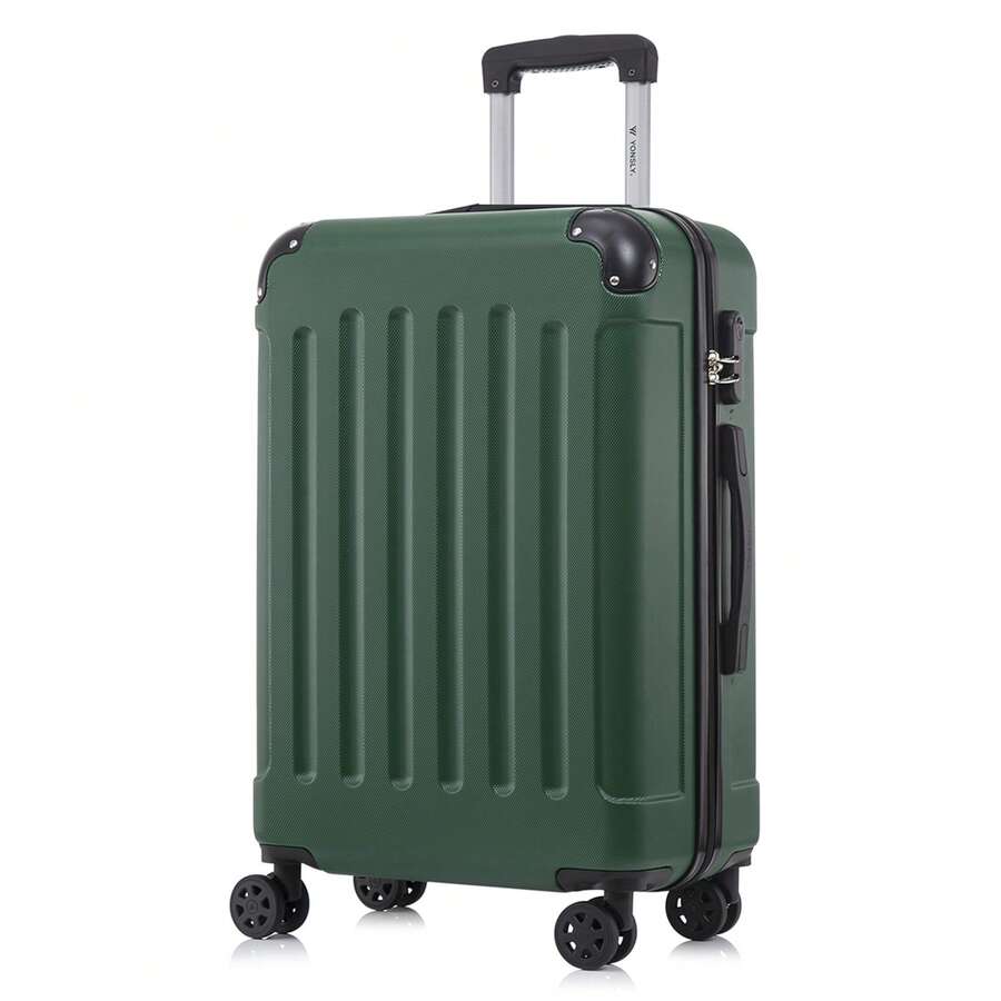 YONSLY Hard Shell Suitcase 16/20/24/28 Inches With 4 360° Wheels Sturdy Double Zipper Combination Lock Mesh Pocket Soft Rubber Handle Travel Suitcase - 深綠 - 查看 1