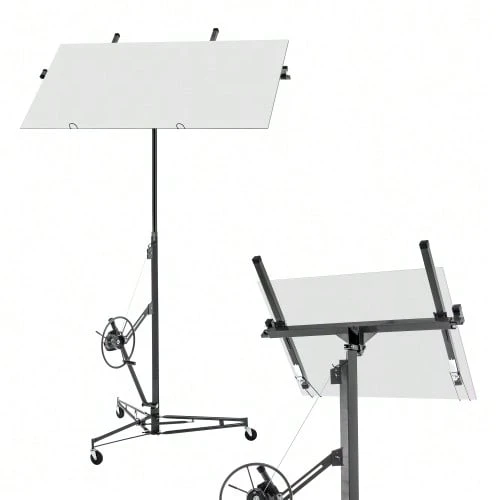 Plasterboard Lifter For Drywall Panels And Ceilings: Max. 68 Kg, Working Height, 60-Degree Tilt, Foldable With 3 Locking Wheels For Easy Transport - 灰色 - 查看 1