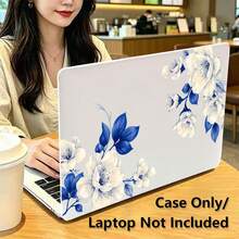 1件裝 藍白花卉 UV 印花筆電保護套，極簡輕量耐用保護殼，適用於 MacBook Air Pro 13.3 13.6 14.2 15.3 16.2 吋，適用於 13 吋 Neo 筆電保護殼 A3404 機型 - 查看 3