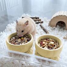 2pcs Solid Wood Round Hamster Feeding Bowl, Small Pet Multi-Functional Snack & Seed Dish, Suitable For Hamsters And Gerbils, Cage Decoration Feeding Accessory - View 3