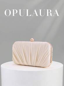 OpulAura 復古優雅緞面晚宴手拿包，百褶設計時尚晚禮服包，迷人精緻正式派對手提包，高端方盒小包，適合女性派對/婚禮/正式場合晚餐，附鏈條可肩背/斜跨 - 杏色 - 查看 7
