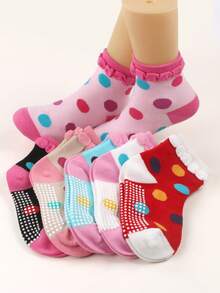 4 pares de calcetines antideslizantes con lunares de burbujas de colores aleatorios; calcetines de media caña de colores dopamina para niñas; calcetines infantiles cómodos y de alta elasticidad para el hogar, amigables con la piel; adecuados para niños de 1 a 8 años. - Multicolor - Ver 2