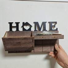 1pc Rustic Style Handmade Wooden Mail Organizer, Premium Composite Wood Board With Key Hooks, Wall-Mounted Letter Rack And Shelf - A - View 9