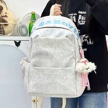 LECEY Mochila portátil de gran capacidad con patrón de letras para mujer - Blanco - Ver 2