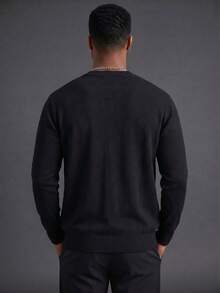 Camvyn Men's Spring/Autumn Casual Fashion Versatile Fine Knit Long Sleeve Jacket - Black - View 2