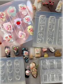 1件裝花束矽膠美甲模具 信封蝴蝶結緞帶 3D雕刻可穿戴美甲裝飾指甲模具 - 無色 - 查看 2