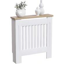 White Modern Shaker Radiator Cover Medium H83.3xW111xD19cm Vertical Slat Design Painted MDF Wood Top Shelf Optimal Heat Circulation - White - View 3