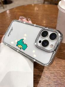 1 Fashionable Four Sided Shiny Diamond Transparent Phone Case With Small Dinosaur Pattern Customizable Name Electroplated Silver Luxurious Shiny Diamond Transparent Phone Case Compatible With IPhone 16e/17 Pro Max/15 Pro Max/14 Plus/13 Pro And Other Models Suitable As A Gift For Friends - Silver - View 8