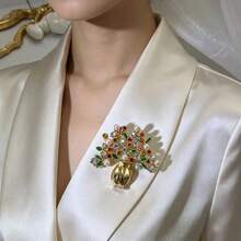 Vintage Heavy-Duty Vase Colorful Rhinestone Faux Pearl Brooch, Luxury Money Tree Bouquet Pin, Suitable For Women's Daily Casual Blazer Accessory, Backpack, Hat, Evening Dress Decoration Pin, Unique Banquet Party Jewelry Gift - Vase - View 5
