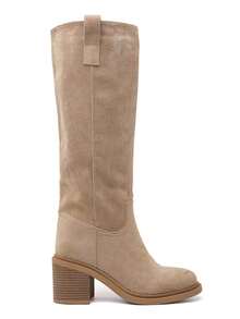 Women's Solid Color Zipper Mid-Calf Boots, Versatile Fashion For Daily Wear - Khaki 2523A-1 - View 2