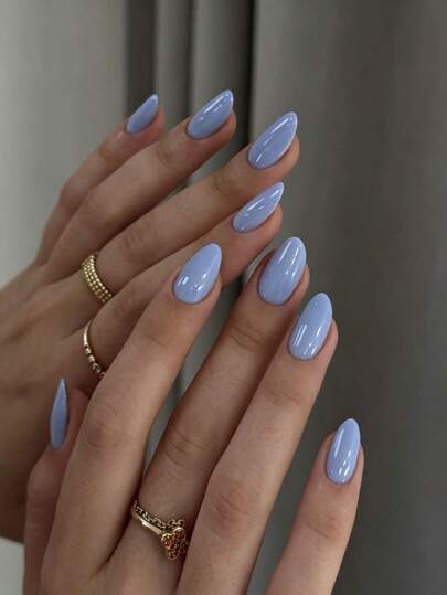 Change Your Nails With This, 24pcs/Set Short Oval Sweet Gentle Hazy Blue Solid Color Minimalist Style Press-On Nails, Includes Jelly Glue And Nail File, Perfect For Girls And Women's Daily Wear, Office Afternoon Tea, Party Nail Art