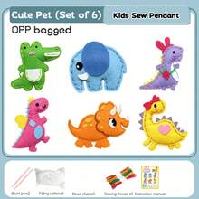 6pcs Kids Cotton Sewing Set - Creative Handmade Dinosaur Pendant, Craft Materials For 6-8 Years Old. Ideal Gift For Easter, Christmas, Halloween, New Year And Birthday. - Dinosaur Sewing 6-piece Set - View 12