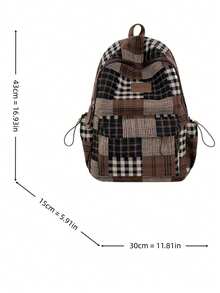 LECEY Women's Plaid Pattern Portable Large Capacity Backpack - Brown - View 8
