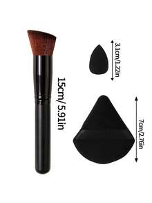 3PCS Makeup Tool Set,Multifunctional Brush+Makeup Puff+Mini Makeup Sponge,All-In-One Base Makeup Kit For Streak-Free Flawless Coverage - Black - View 6