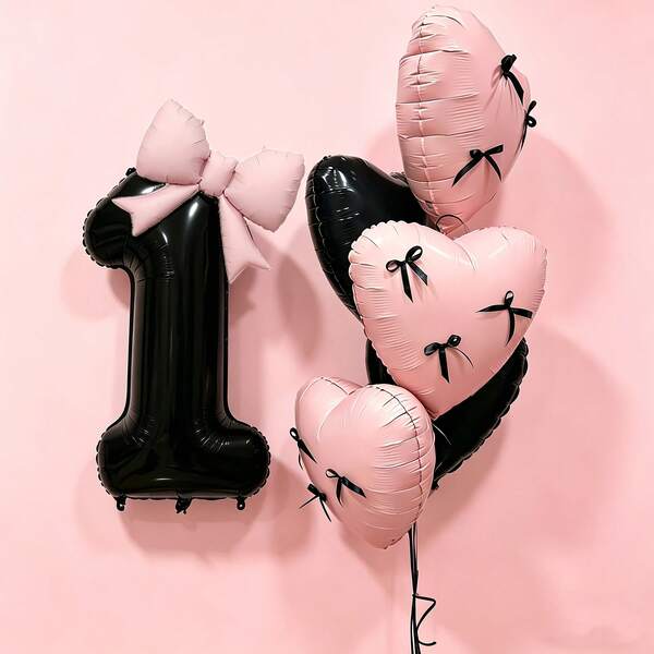[Multi-Scenario Party Decoration Set]Black & Pink Heart And Number Foil Balloon Combination, Includes Bow Decoration Accessories Pack, Perfect For Room Party Decoration, Anniversary, Birthday Party, Graduation Ceremony, Indoor/Outdoor Party Decoration, Photography Background Decoration Props, Gift Party, Wedding, Birthday Party Decoration Balloons, Gender Reveal, For Girls Photo Shoot, Home Party Decoration Supplies
