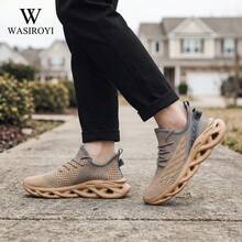 WASIROYI Men's All-Day Comfort Blade Sole Shoes, Breathable Knit Mesh Sneakers With High-Rebound Cushioning, Ideal For Office, Errands & Long Standing Hours - 棕色 - 查看 5