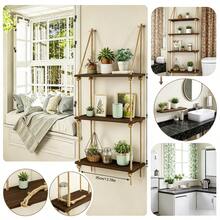 1pc 3 Tier Wooden Hanging Shelf With Jute Rope, Rustic Wall Mounted Floating Shelves, Boho Farmhouse Wood Swing Rope Shelf Organizer For Plants Photos Frames, Living Room Bedroom Bathroom Kitchen Home Office Window Wall Decor Storage Display Rack - Brown - View 11