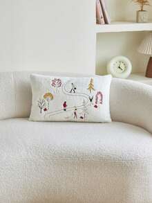 LCUHPCL 1 Stück amerikanischer Landhausstil Herbst/Winter Waldspaziergang Charakter 3D bestickter Kunst-Teddy-Fleece Kissenbezug, geeignet für Schlafzimmer, Wohnzimmer, tägliche Nutzung, Party und verschiedene Umgebungen - Beige - Übersicht 14